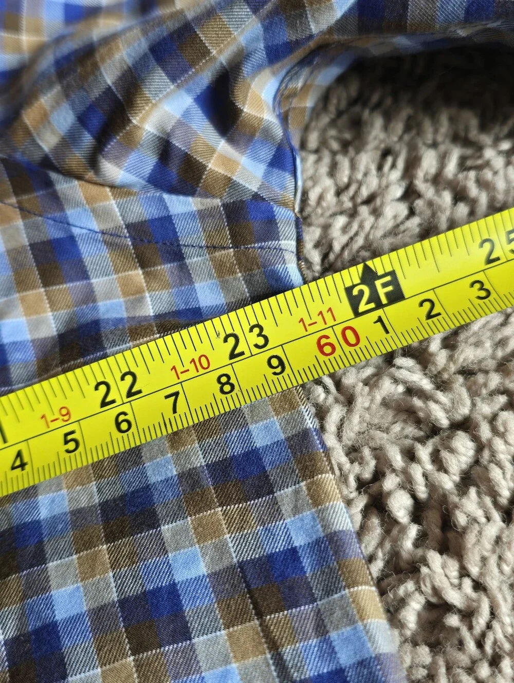 David Donahue Men's Size L Cotton Plaid Button Up Dress Shirt Blue Gold Khaki