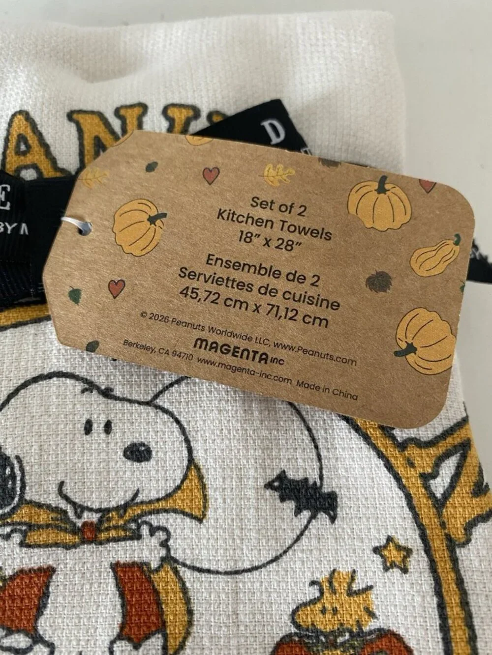 2 pack RAE DUNN PEANUTS Gang Snoopy trick or Treat Halloween Kitchen Towels NEW