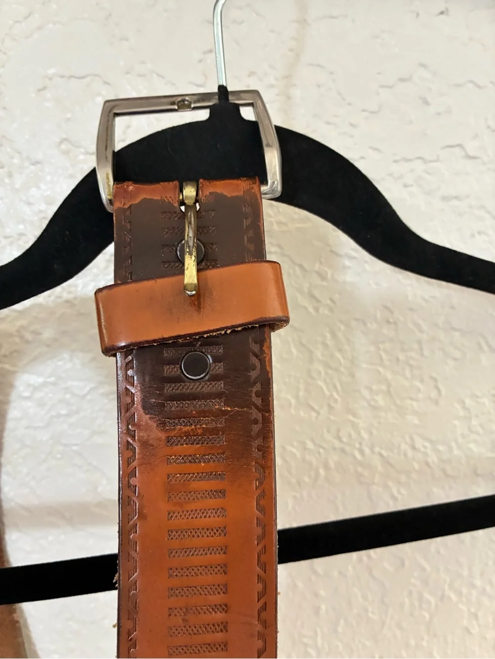 Vintage Tooled Leather Belt Brown Western Handcrafted Rustic Distressed Boho