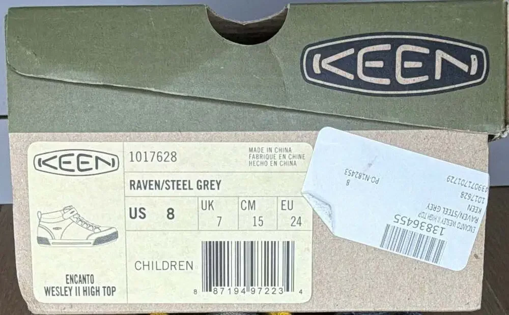 KEEN Encanto Wesley II High Top Children's Sneakers Raven/Steel Grey - Size US 8
