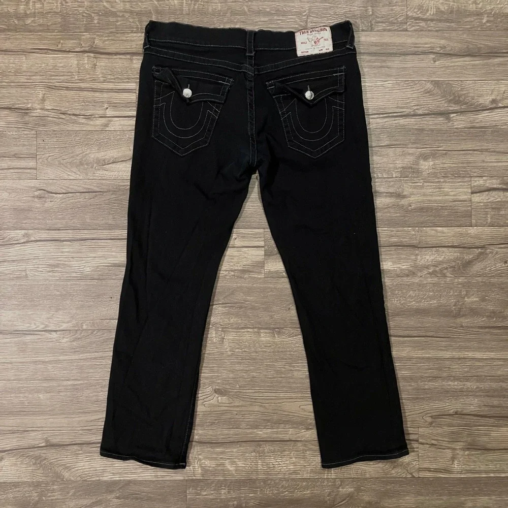 True Religion Ricky Relaxed Straight Jeans Men's Size 36 Black Ricky Flap Pocket