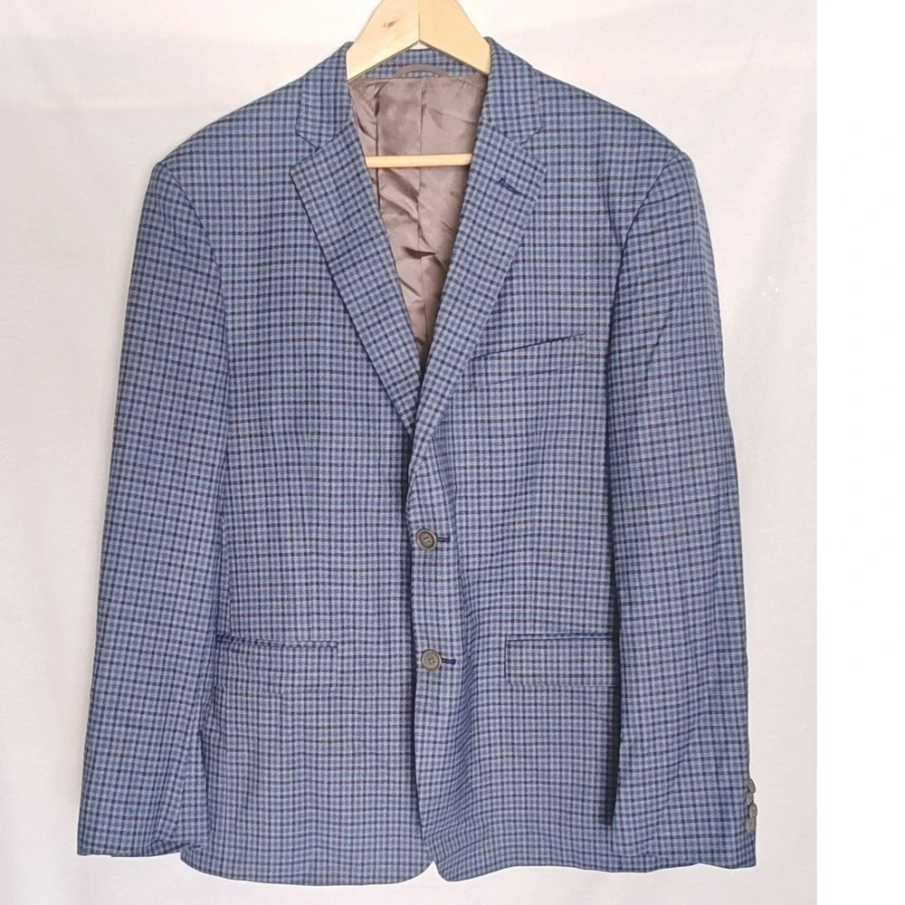 JB Britches Blazer‎ Logan Sport Coat 44R Blue Grey Micro Check Two Button Wool