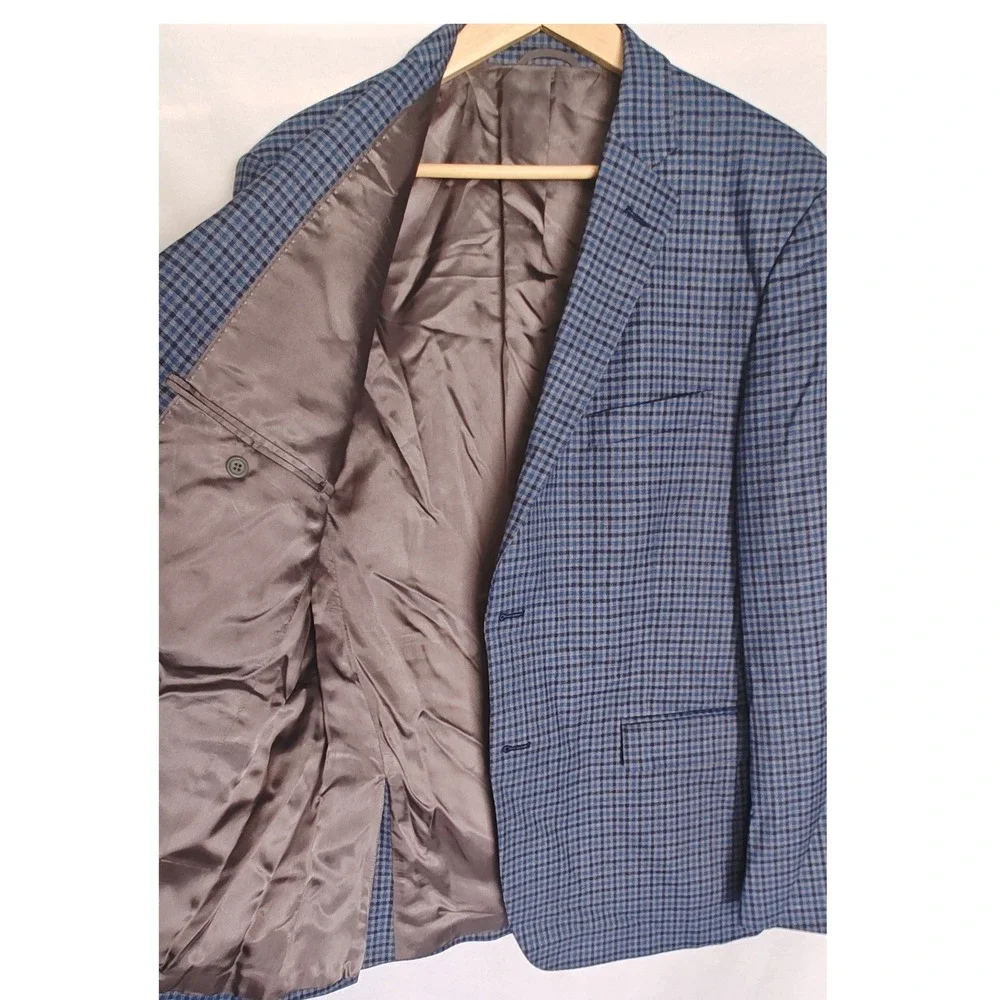 JB Britches Blazer‎ Logan Sport Coat 44R Blue Grey Micro Check Two Button Wool