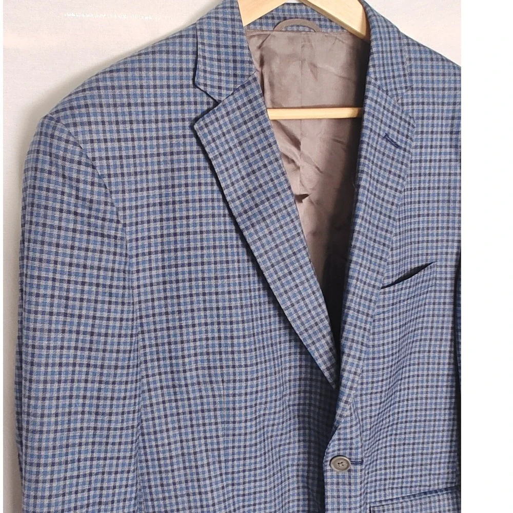 JB Britches Blazer‎ Logan Sport Coat 44R Blue Grey Micro Check Two Button Wool