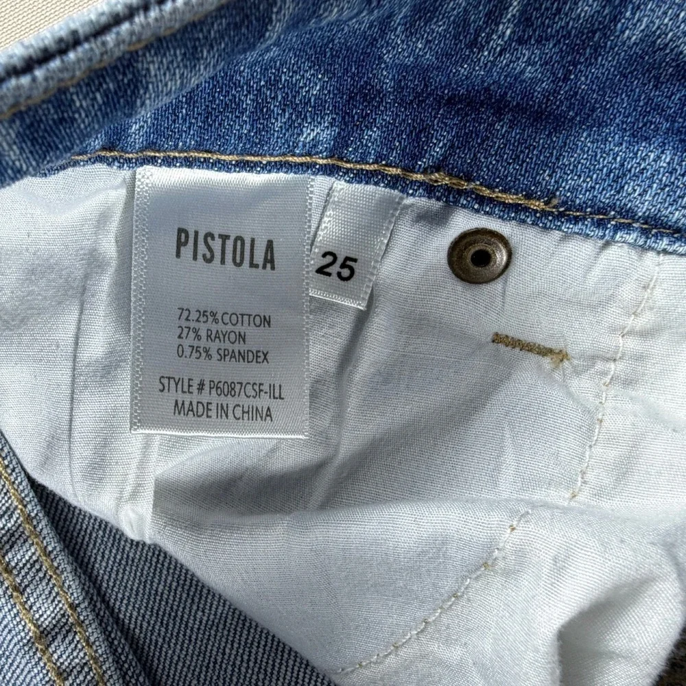 Pistola Womens Distressed High Rise Straight Leg Jeans Light Wash Blue