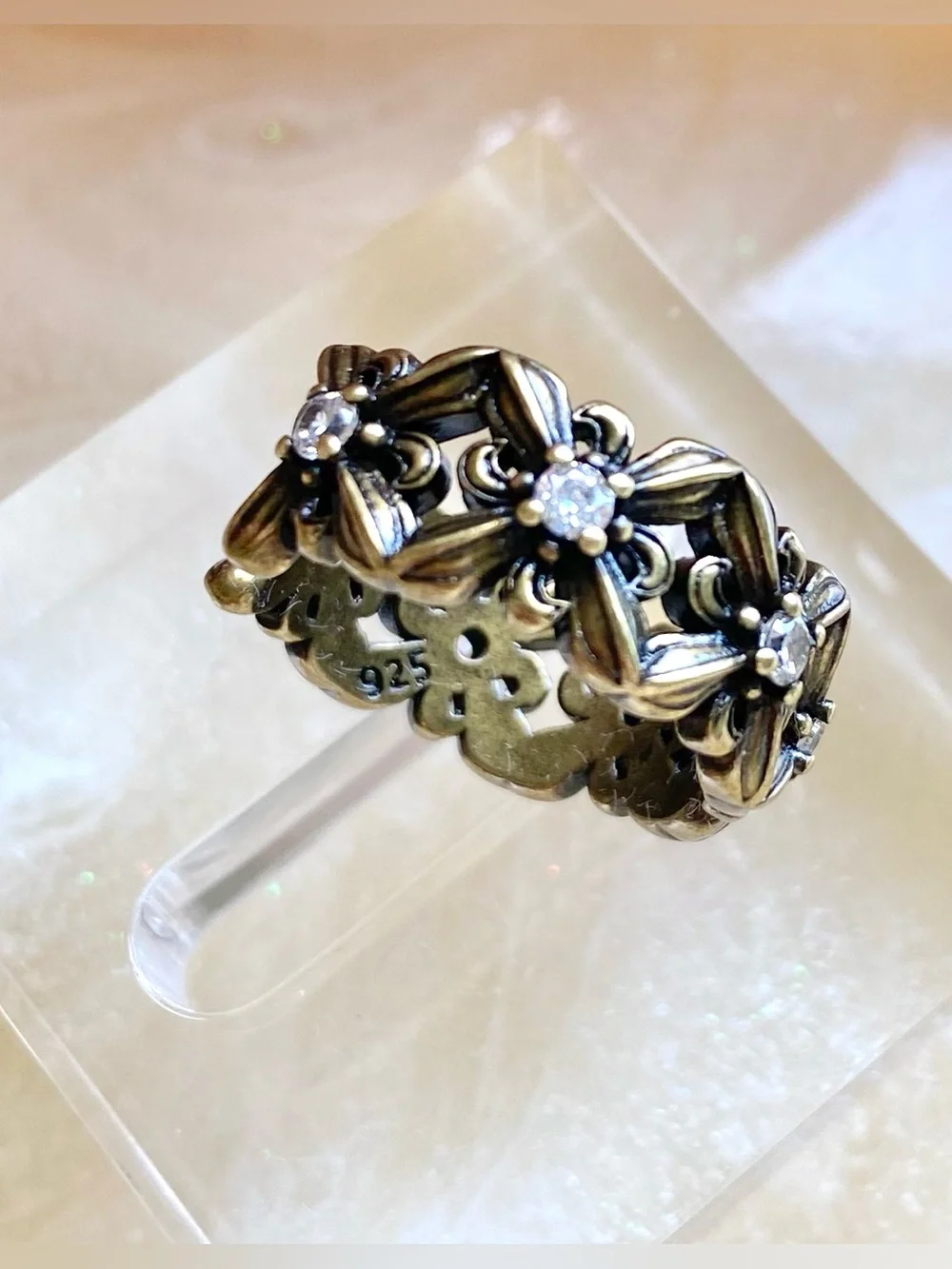 Antique-Style Gold Floral CZ Band Ring
