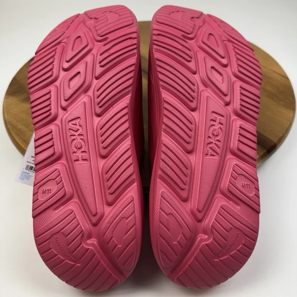 New NWT Mens Hoka One One Recovery 3 Raspberry Pink Slides Sandals Size 11 D