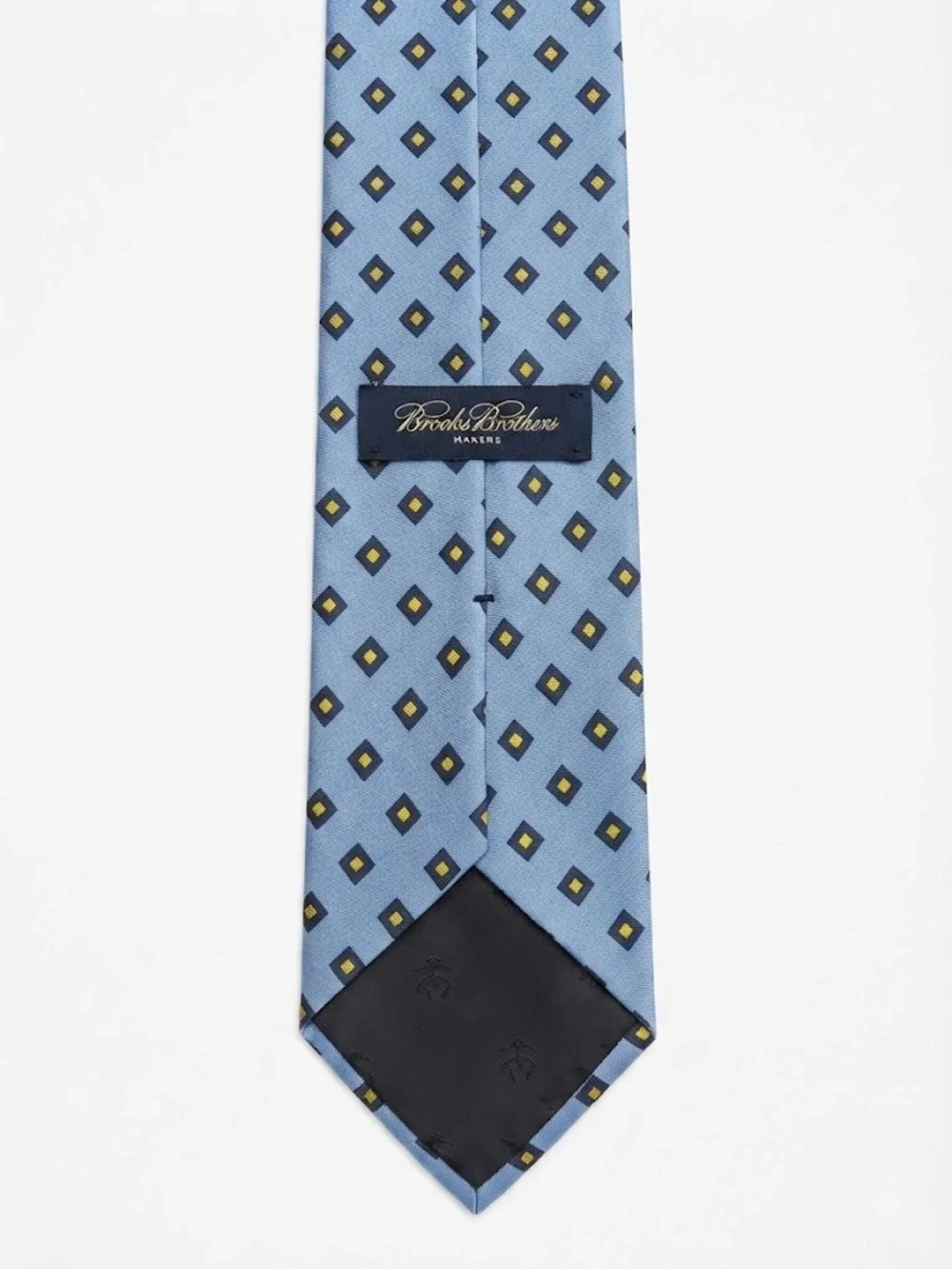 Brooks Brothers Silk Necktie - Light Blue with Navy & Gold Diamond Pattern Busin