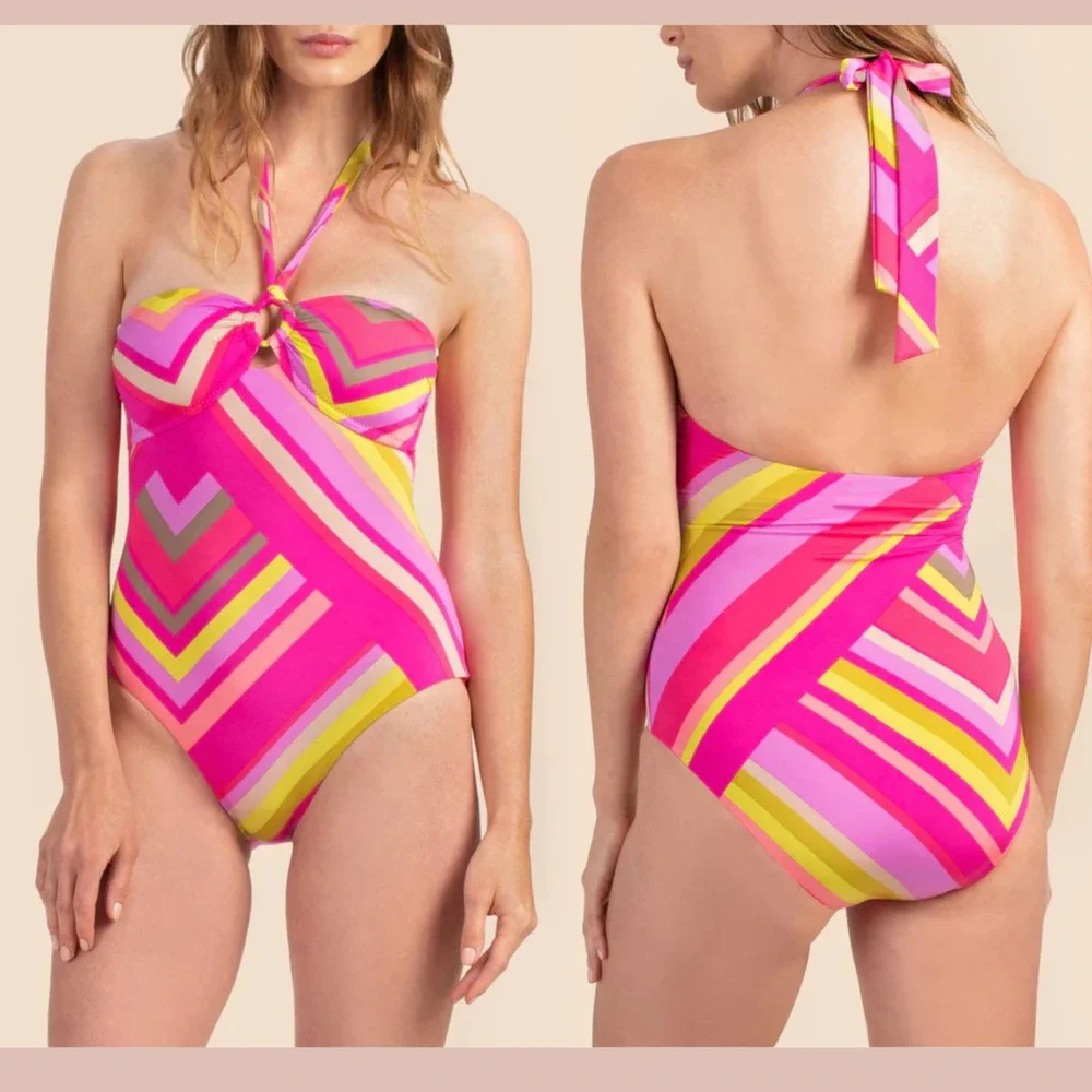 NWT $162 Trina Turk [ 12 ] Waltz Bandeau One Piece‎ Swimsuit #U1353