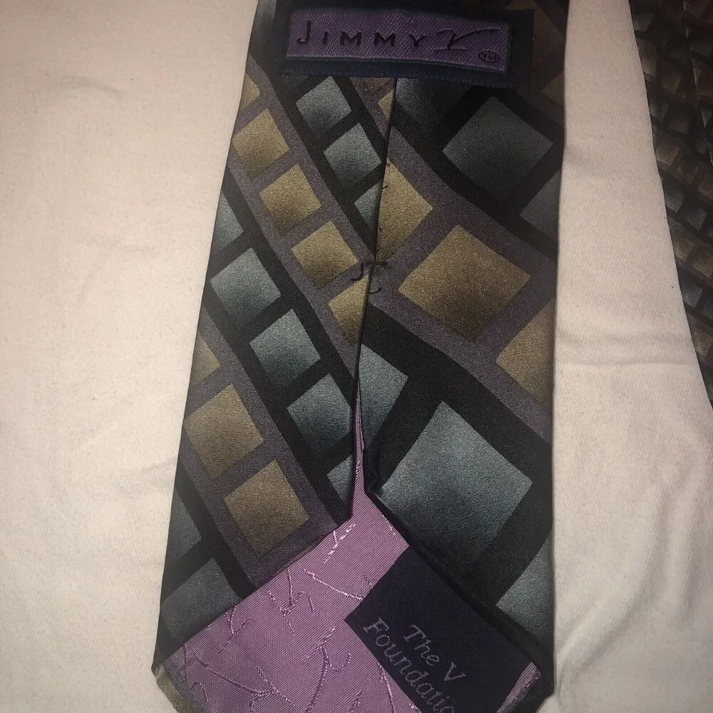 Jimmy V 100%‎ Silk Neck Tie Blue/Green Patterned/purple/black