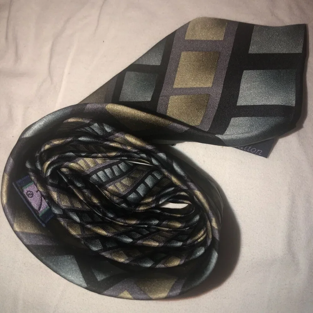 Jimmy V 100%‎ Silk Neck Tie Blue/Green Patterned/purple/black