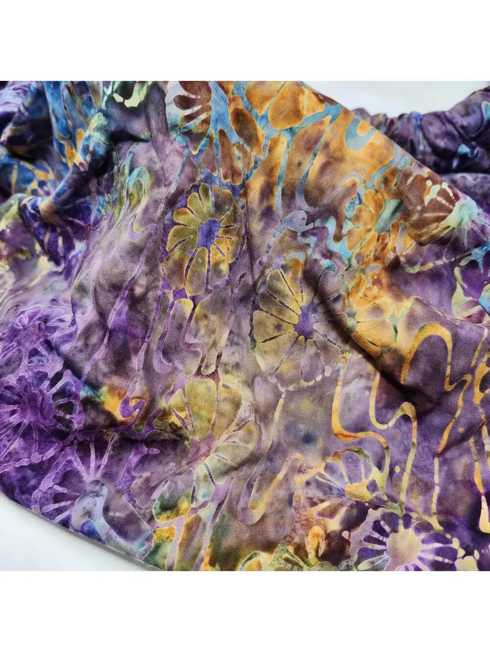 Handmade Batik Slouch Hobo Bag Oversized Round Tote Purple