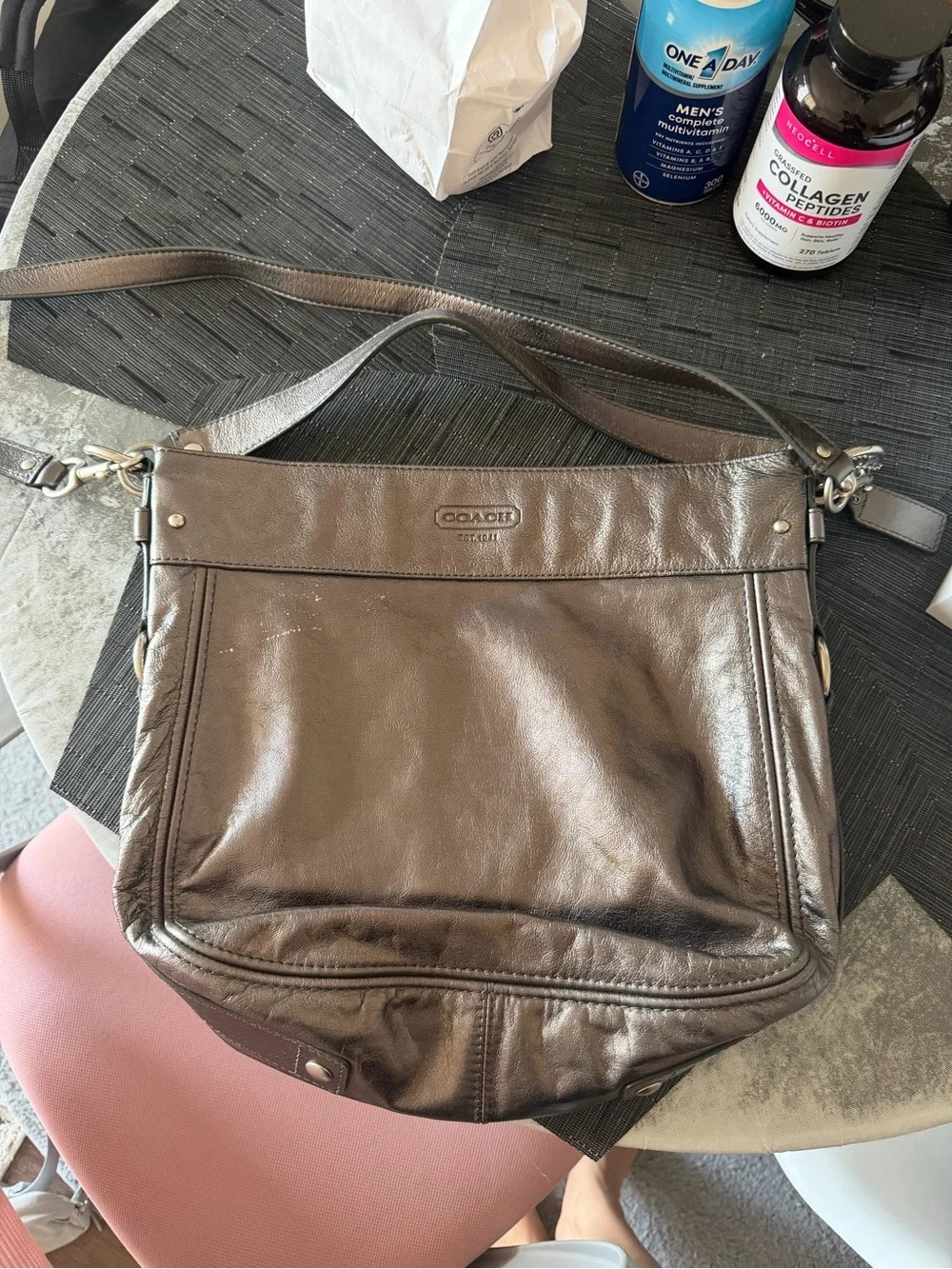 Coach Metallic Brown Leather Shoulder Bag