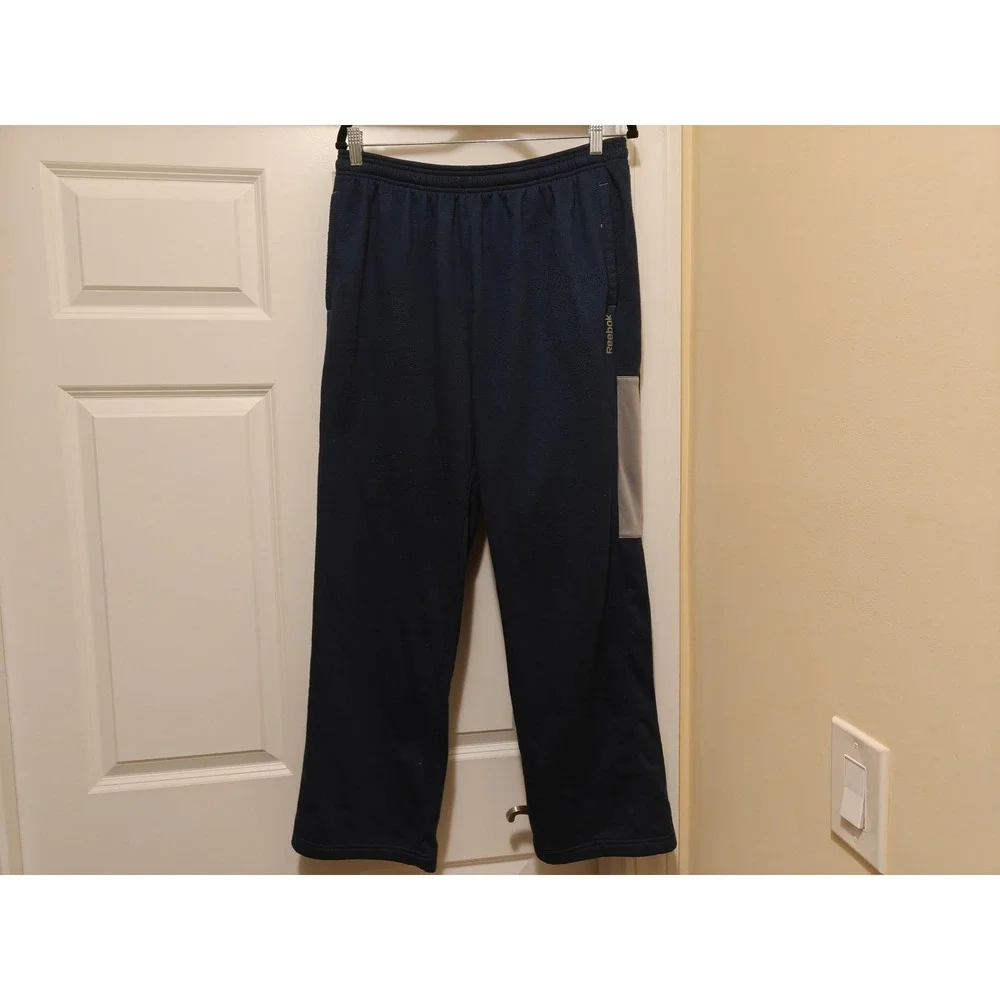 Reebok Mens Large Navy Blue Fleece Athletic Pants Straight Leg 3RBMP969