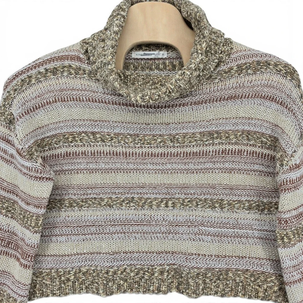 Altar'd State‎ XL Cropped Turtleneck Sweater Boho Cozy Neutral Striped Oversized