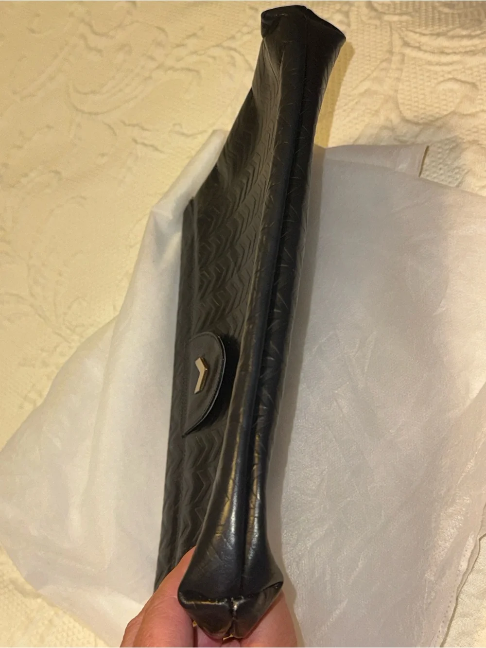 Mario Valentino Vintage Black Quilted Chevron Leather Wristlet Clutch