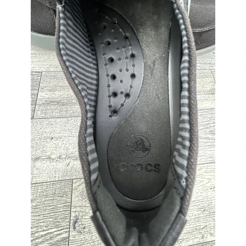 Crocs Santa Cruz Women Loafers Black Canvas Slip On Shoes Size 8 Moc Toe