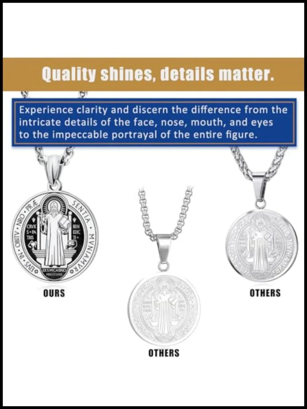 St. Benedict Medal Necklace Stainless Steel Religious Pendant for Men Women