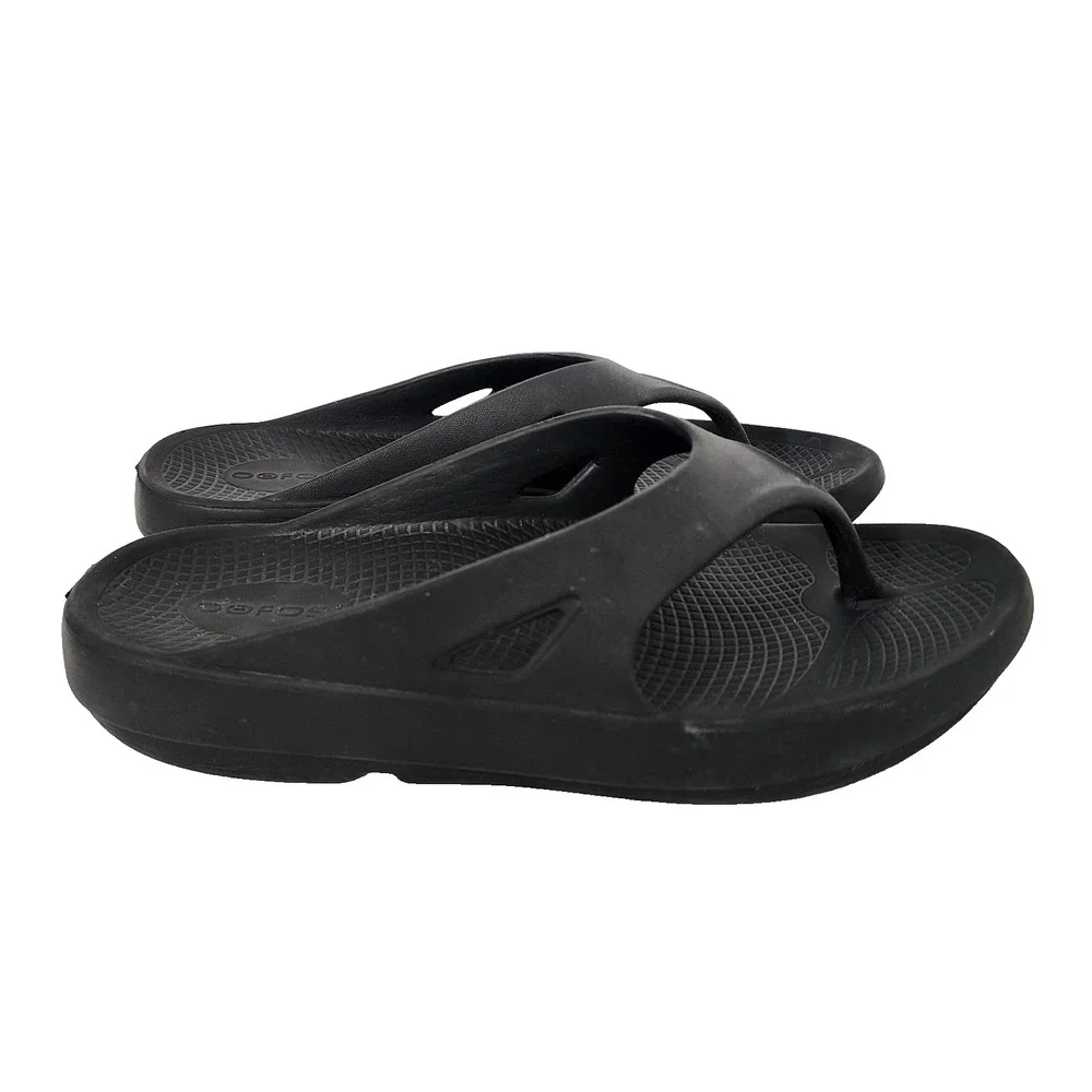 OOFOS OOriginal Unisex Black Sandal Thong Flip Flop Size M7 W9 Slide Logo Casual