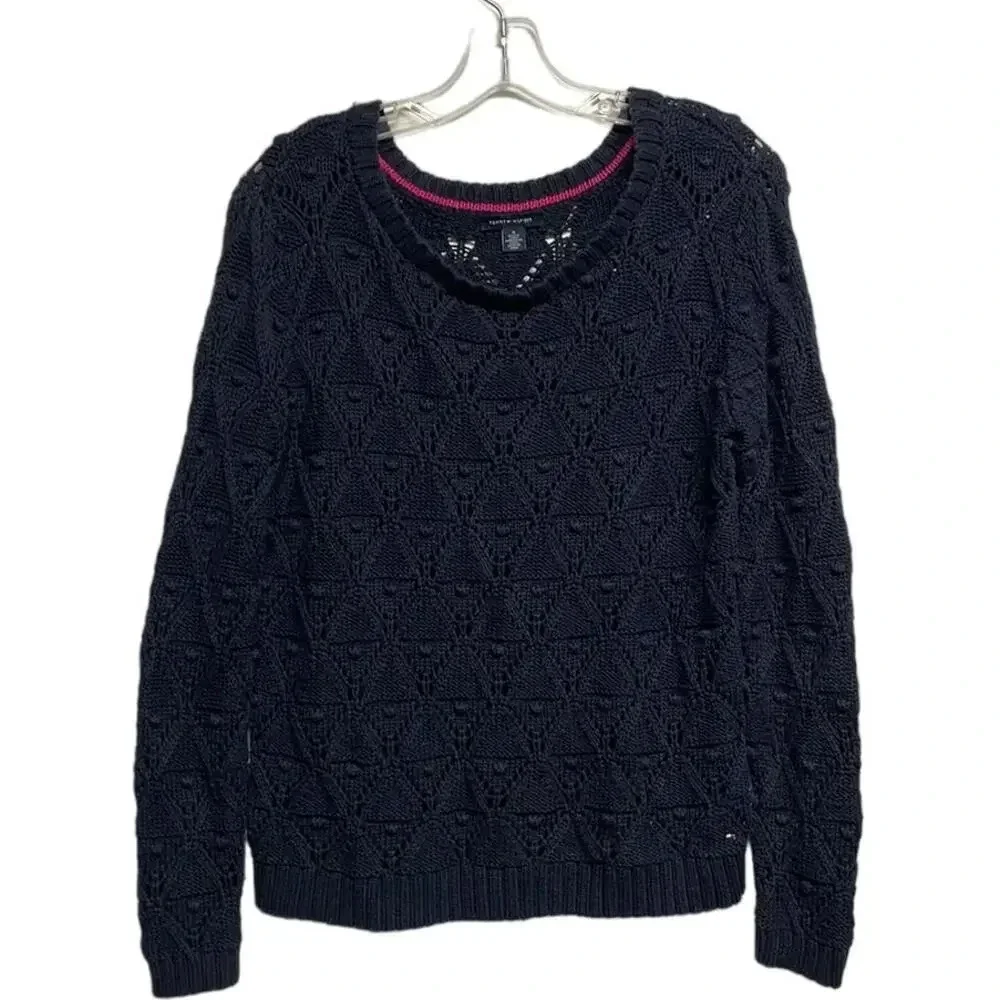 Women's Tommy Hilfiger‎ Navy Blue Chunky Preppy Pullover Sweater Size Medium (M)