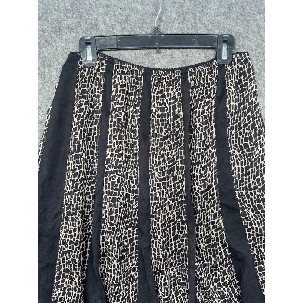JM Collection Petite 8P Black Tan Animal Print A-Line Chiffon Lined Skirt 25in L