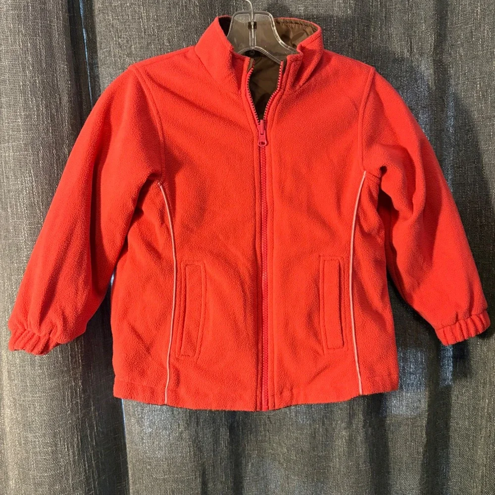 OshKosh B'gosh Reversible Zipper Jacket Pink Brown Fleece Windbreaker (Girls 6x)
