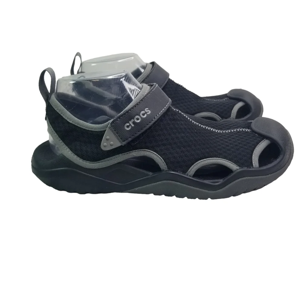Crocs Swiftwater mesh black gray mesh deck shows