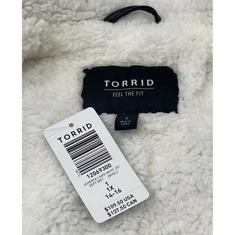 NWT Torrid 4Sherpa Lined Moto Jacket Faux Leather Black Womens Size 1/1X‎ 14-16