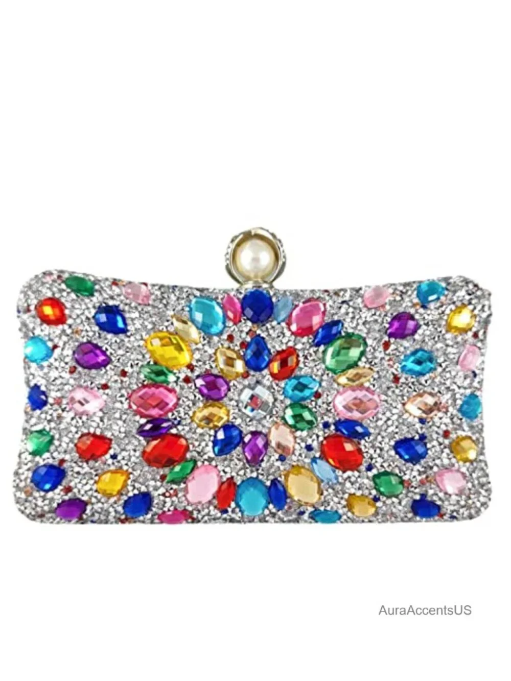 Crystal Clutch Evening Bag Rhinestone Wedding Purse Mini Pearl Clasp Satin