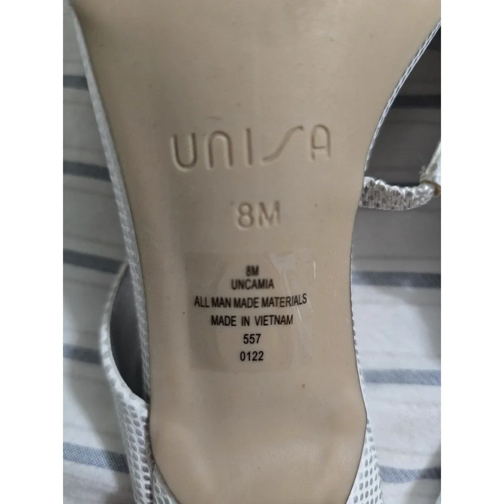 Unisa Women's White Silver Uncamia Kitten‎ Heel Pump Stiletto Sandals - 8M
