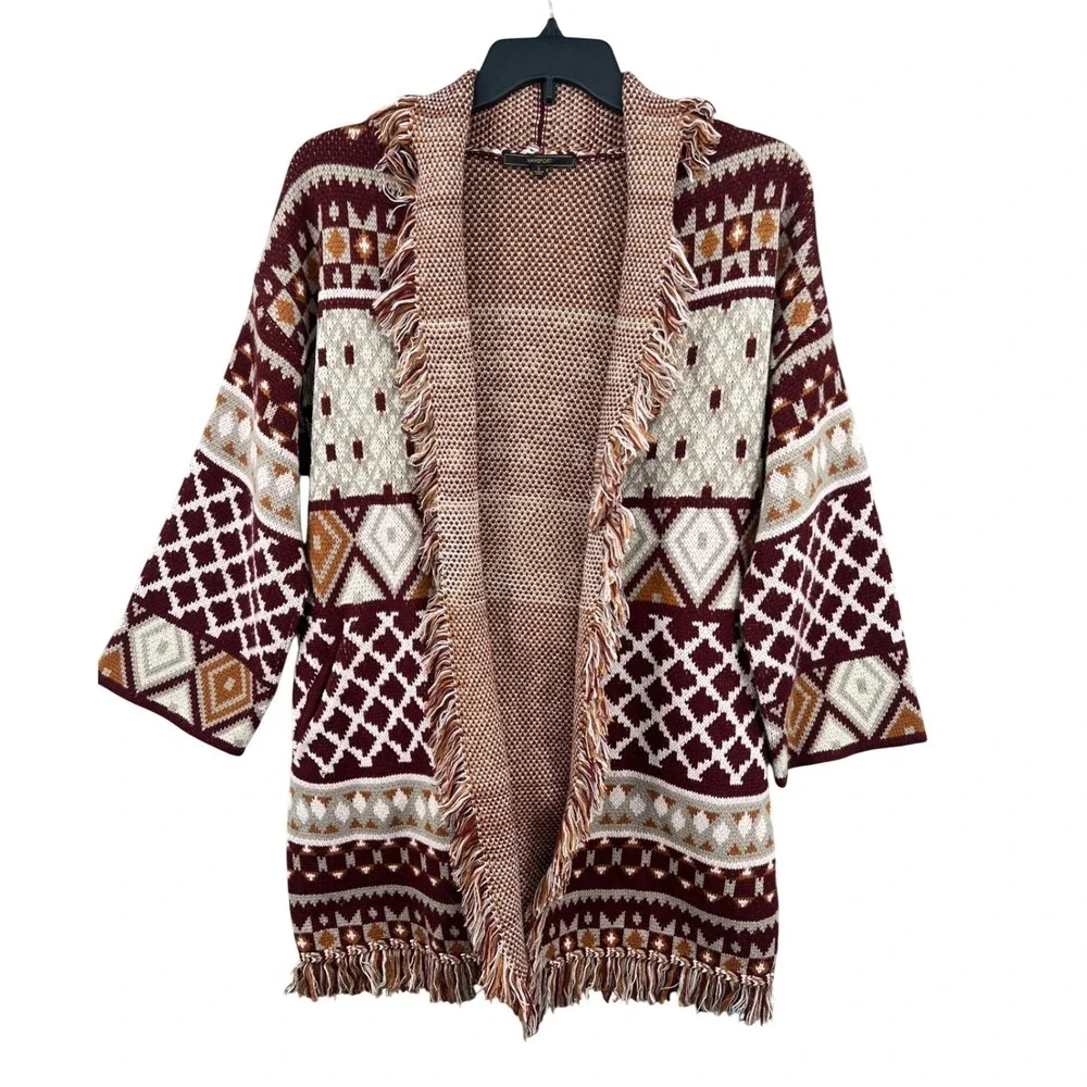 Maxsport Women's Fringe Belted Knit Cardigan Sweater Boho Aztec Print Size‎ S