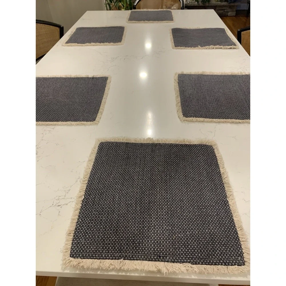 Pottery Barn Placemats Eight Mason Handwoven Cotton‎ Fringe Blue 14