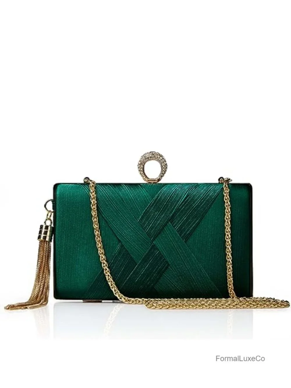 Rhinestone Satin Clutch Evening Bag with Tassel Chain Strap