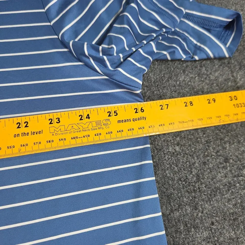RLX Ralph Lauren Polo Shirt Performance Blue White Striped Mens XL Fit= 2XL Golf