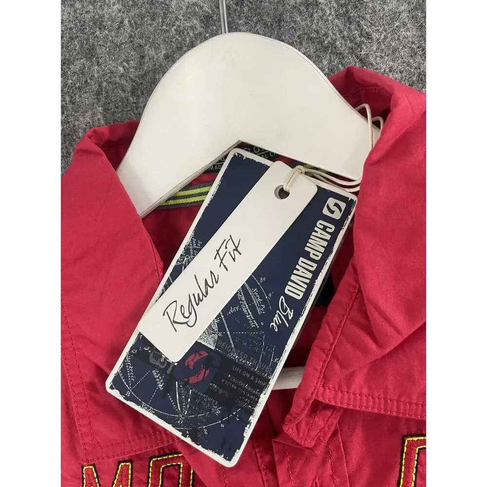 Camp David Shirt Mens Large Button Up Embroidered Red Long Sleeve N249