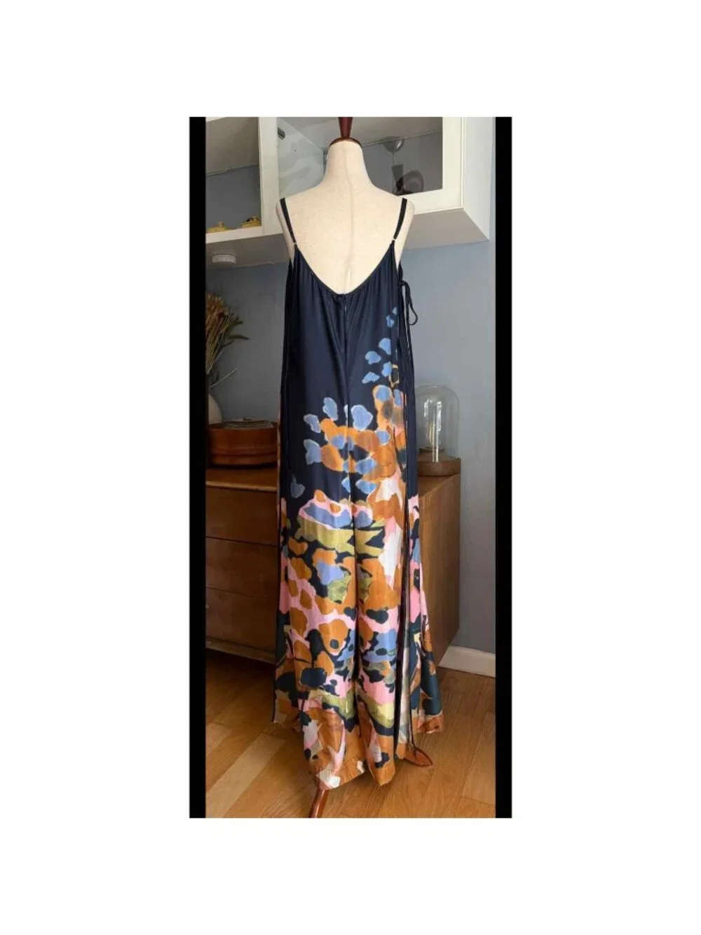 By Anthropologie Printed Wide-Leg Jumpsuit Navy Abstract Floral Print