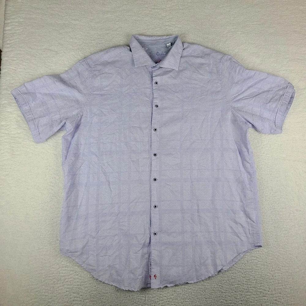 Robert Graham Shirt Mens 2XLT 2XL Tall Blue Plaid Preppy Hawaiian Button Up