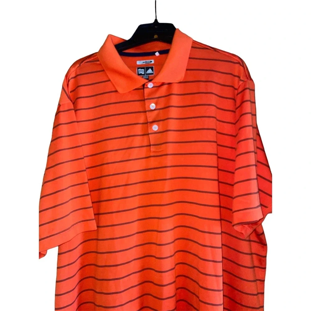 Adidas Climacool Mens Striped Polo Shirt‎ XL Orange Black Golf Casual Active