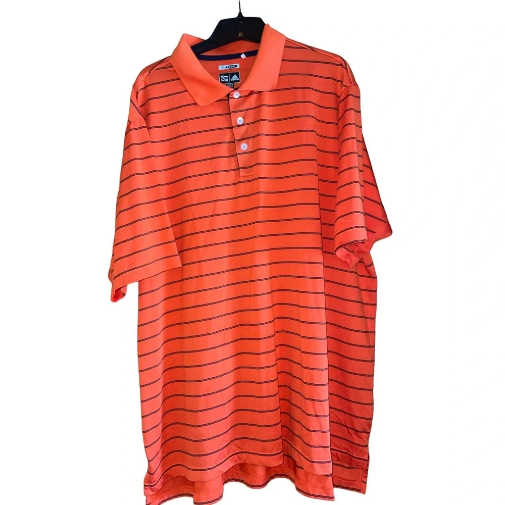 Adidas Climacool Mens Striped Polo Shirt‎ XL Orange Black Golf Casual Active