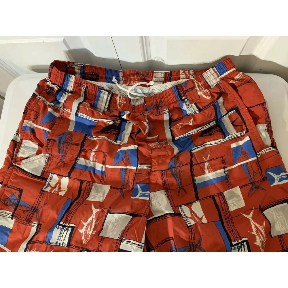 COLUMBIA PFG SWIM Shorts Size S 6 Red & White & Blue Trunks‎