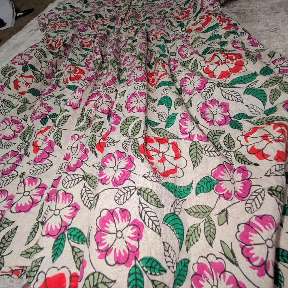 Marketplace Handwork India 2W Floral Embroidered Cotton Linen Dress NWT