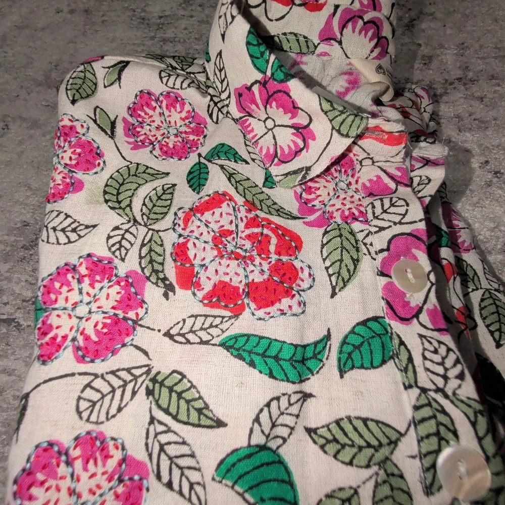 Marketplace Handwork India 2W Floral Embroidered Cotton Linen Dress NWT