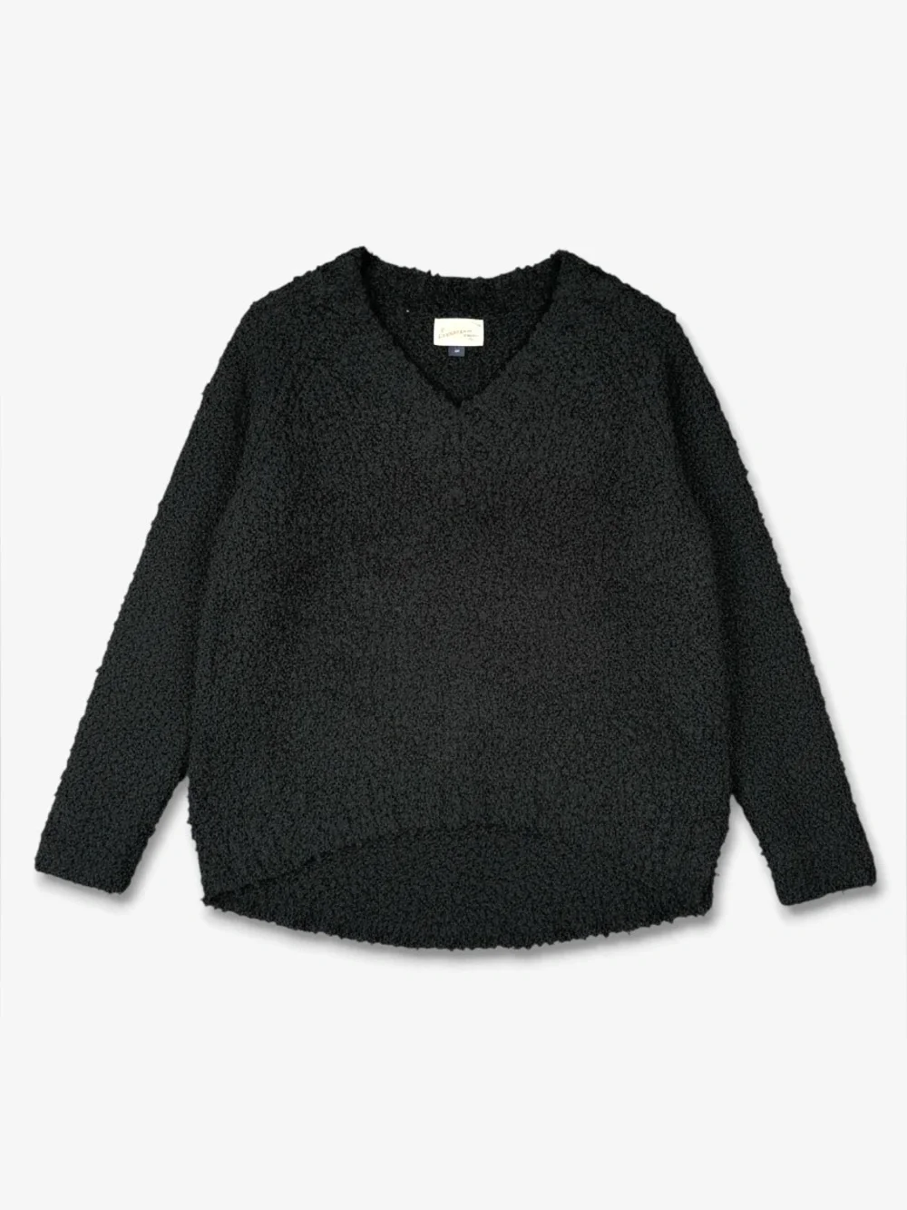 Universal Thread Fuzzy Boucle V Neck Sweater‎ Black S High Low Casual Cozy