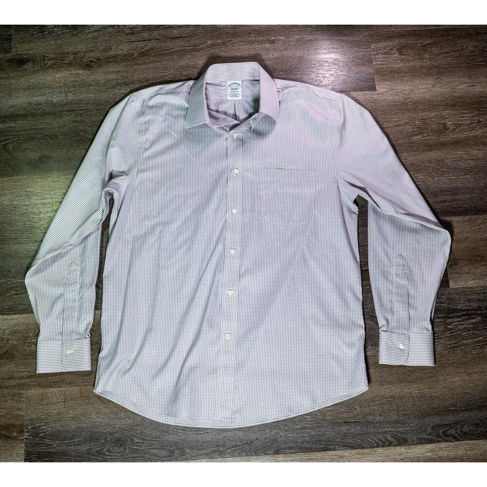 Brooks Brothers Shirt Mens Large Purple Check‎ Long Sleeve Dress Classic Fit