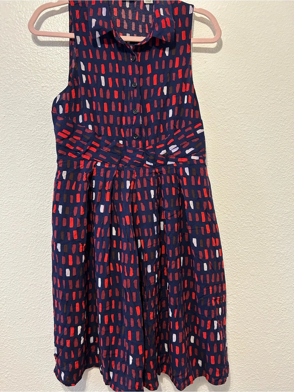 Tylho by Anthropologie Sleeveless Midi Dress in Burgundy and Navy Abstract Print