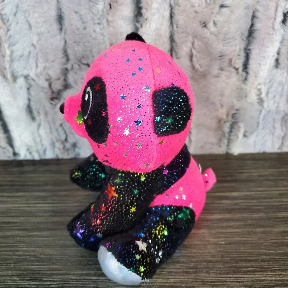 Fiesta Pink Panda Plush Metallic Rainbow Stars Fur 6