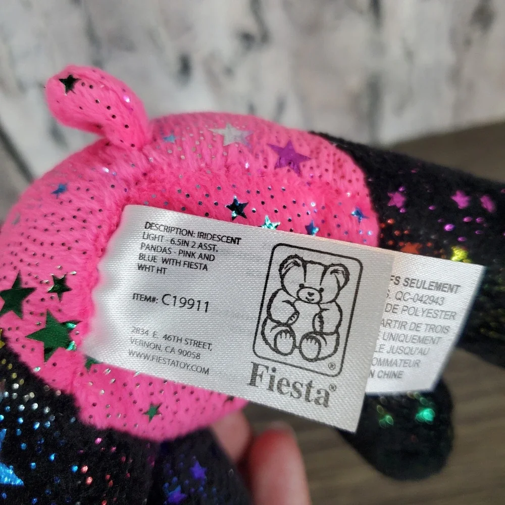 Fiesta Pink Panda Plush Metallic Rainbow Stars Fur 6