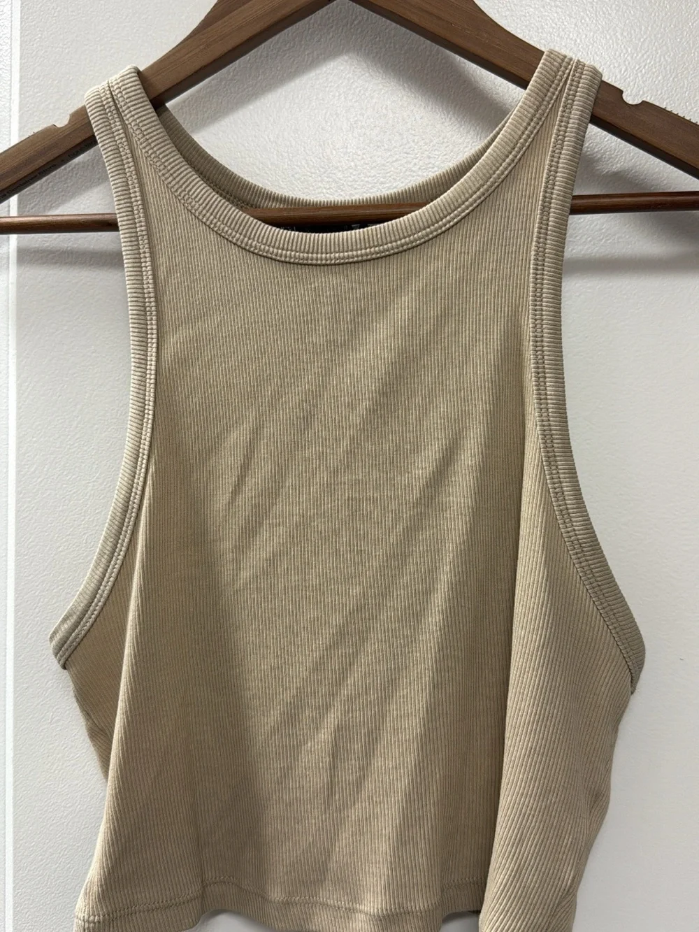 Zara Ribbed Tank Crop Top - Beige