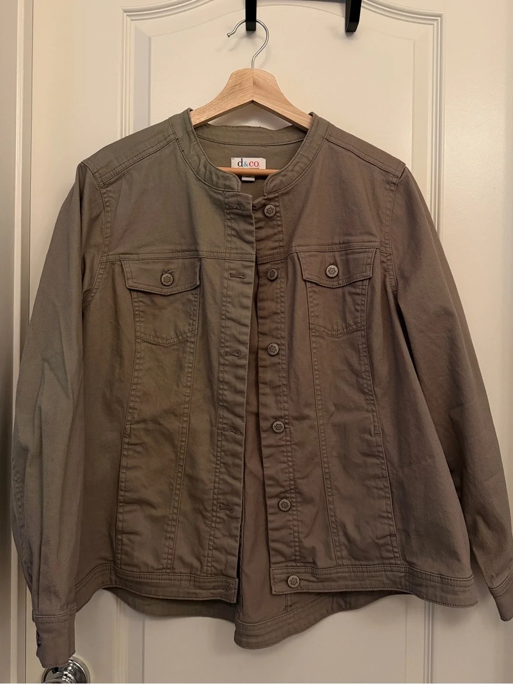 d&co Olive Collarless Jean Jacket for Women
