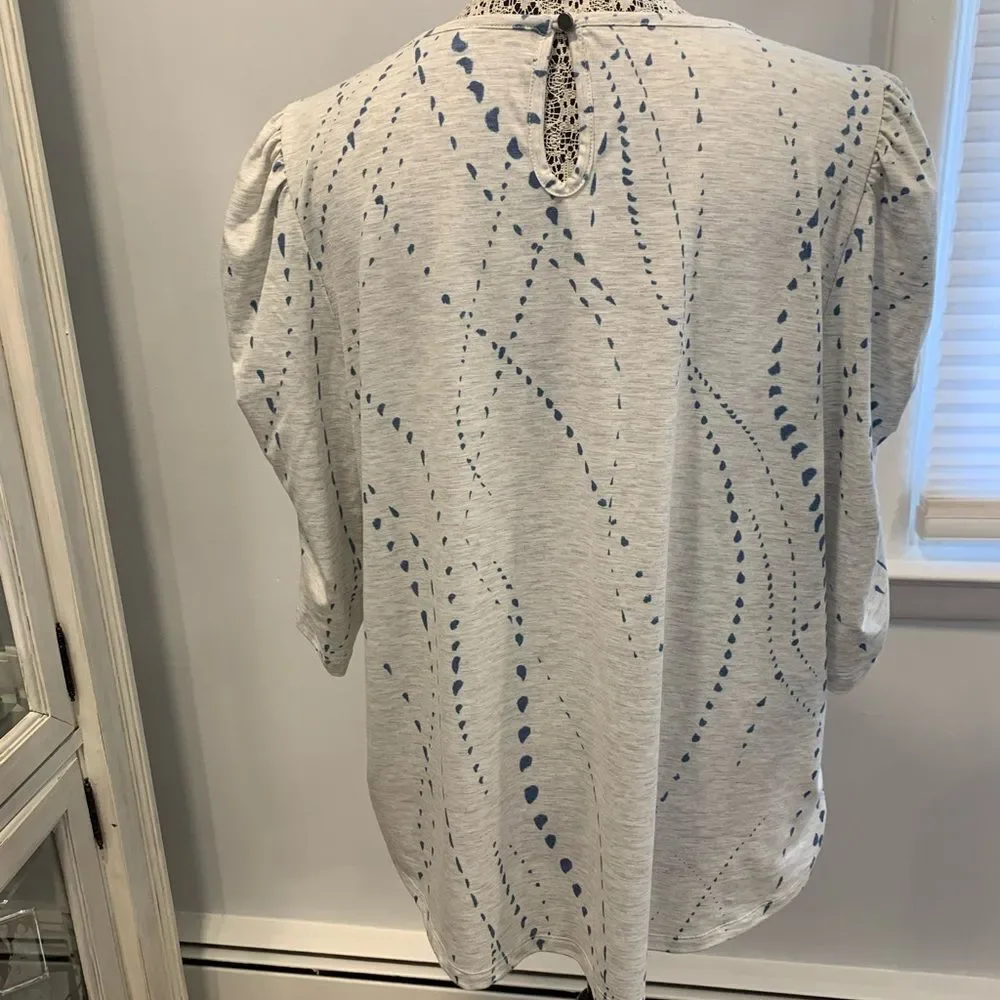 Democracy Cream and Blue  3/4 Sleeve Tunic